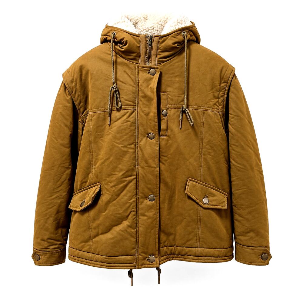 Forever 21 Olive Green Sherpa Lined Hooded Utility Jacket Size L Cozy Fall